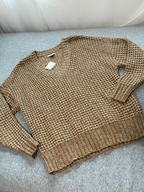 American Eagle Oversized Knit Sweater Womens XS V Neck Preppy Tennis Waffle